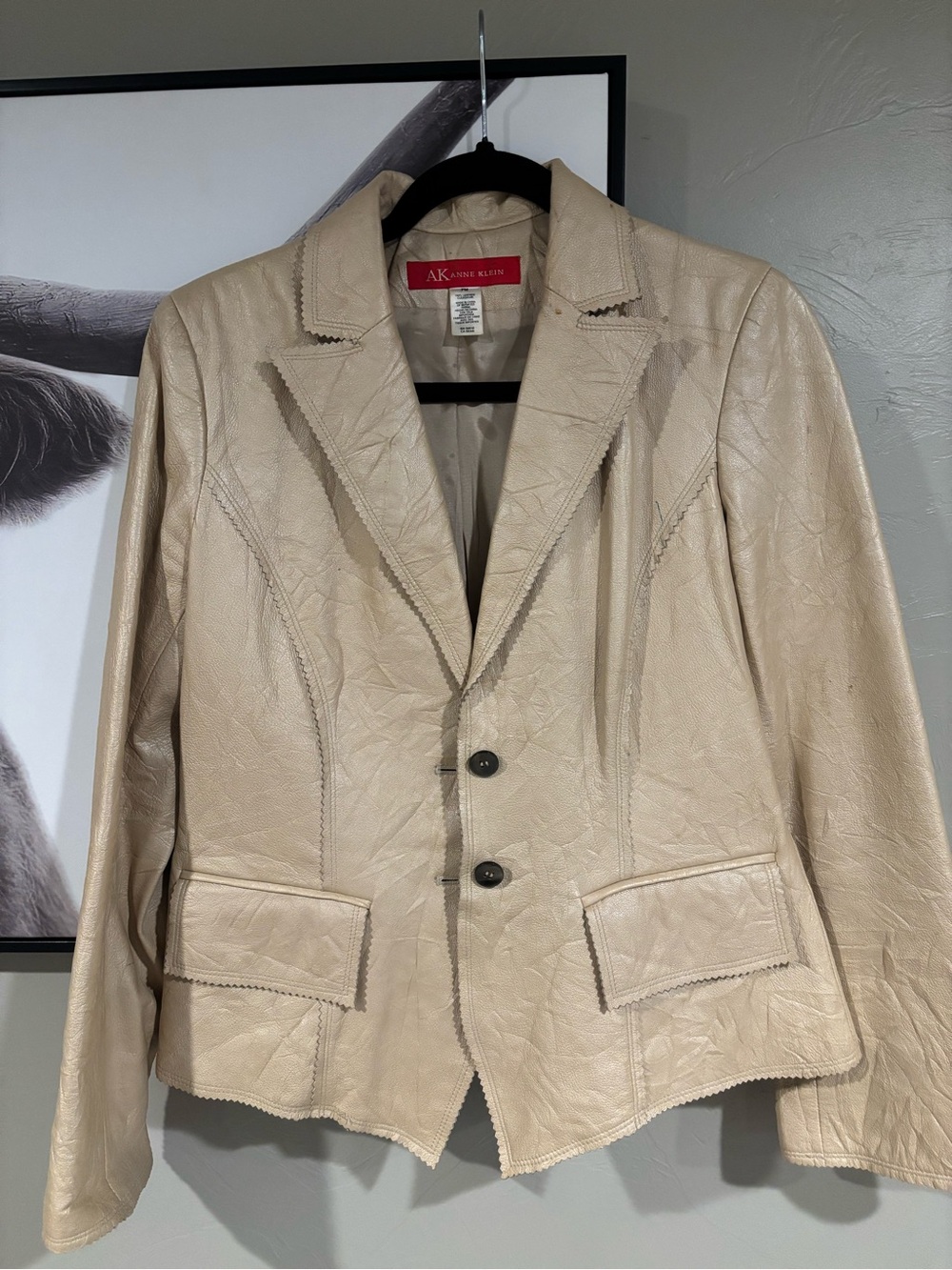 Vintage Anne Klein Cream Leather Blazer